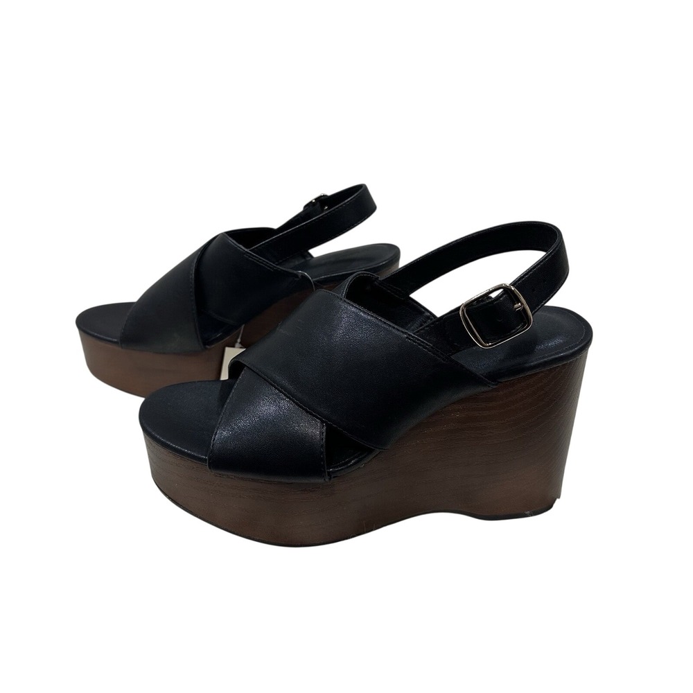 Universal Thread  Women's Naomi Black Wood Wedge Heels Memory Foam 8.5 NEW